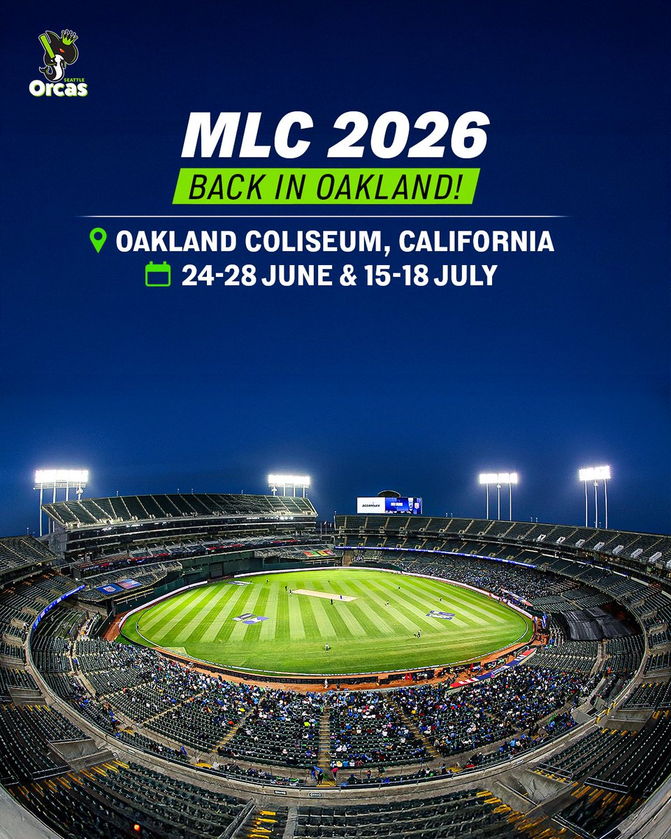 MLCSeattleOrcas's tweet image. Venue no. 3 👉 Oakland Coliseum 🤩

🗓️ June 24-28 and July 15-18 🙌

Keep an eye out, more announcements to come 👀  

#SeattleOrcas #AmericasFavoriteCricketTeam #MLC