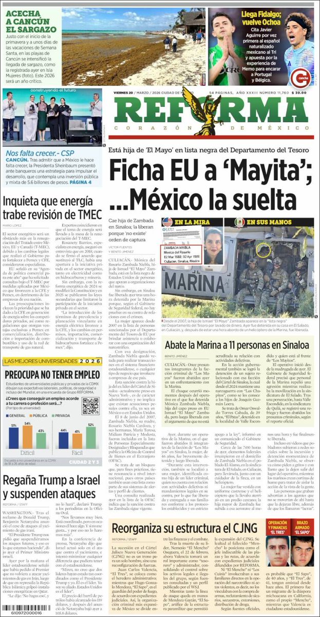 #FelizViernesATodos #PortadasDiarios  20 de marzo del 2026
✅Prenden cada día 105 mil alertas por #lavadodedinero
✅ Pago de #gasolinas y #casetas será digital a partir de este año, anuncia #Sheinbaum 
✅ Prioridad de #México en revisión del #TMEC: cero aranceles