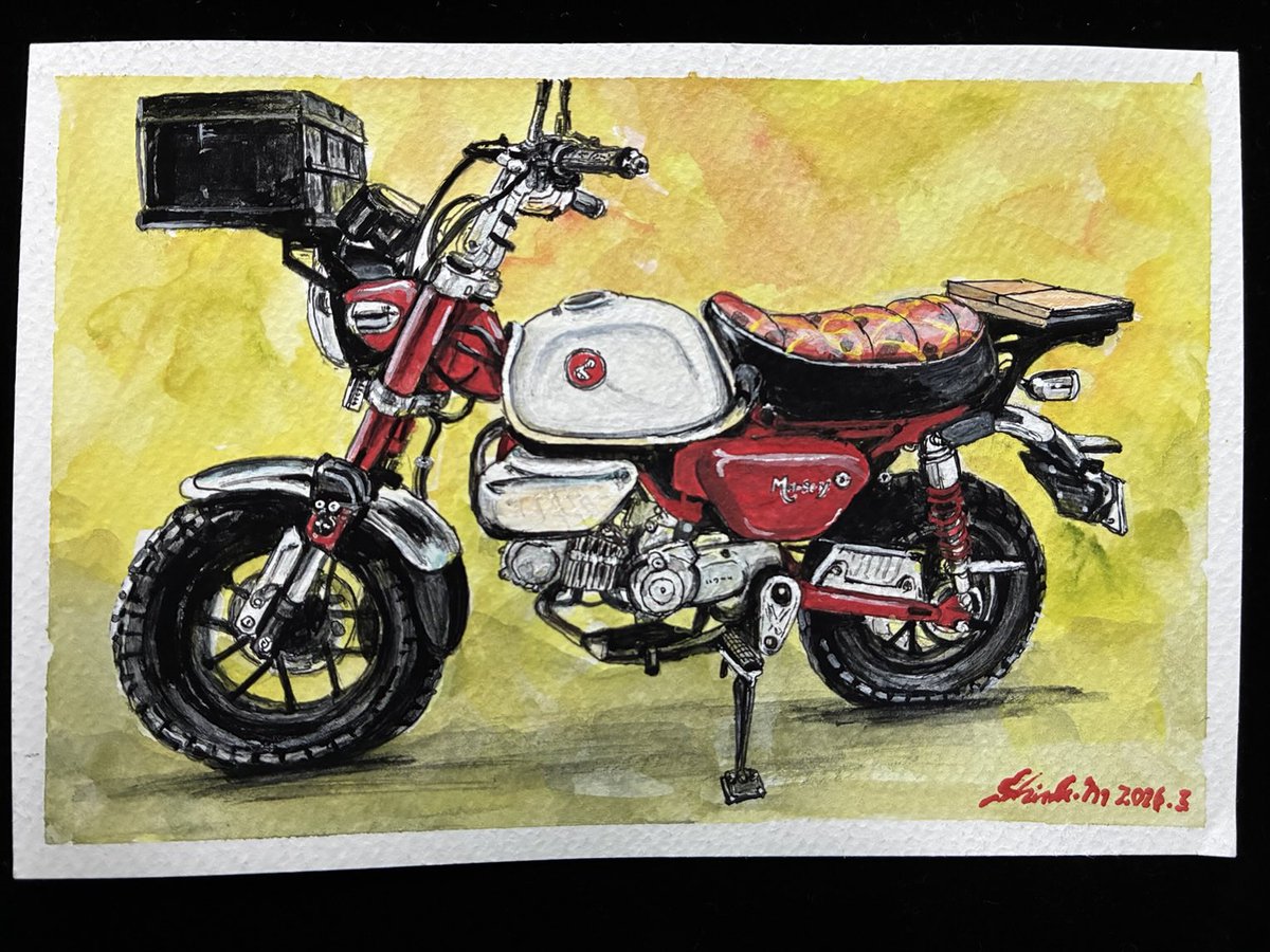 近所のHONDAモンキー125をイラストに描きました。 ＃町田忍 