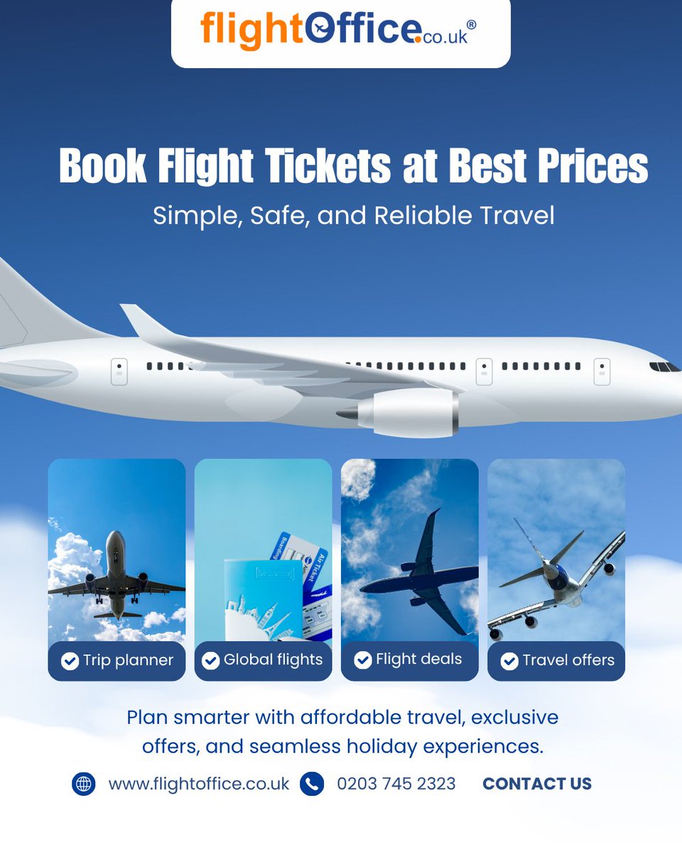 flightofficeuk's tweet photo. ✈️ Book Flight Tickets at Best Prices!

Ready to take off without breaking the bank? 🌍
Plan smarter with affordable travel, exclusive offers, and seamless holiday experiences—all in just a few clicks.

📞 Call us today: 0203 745 2323
🌐 Visit: https://t.co/o3sTk3ZlcP https://t.co/fwakPUR0xS