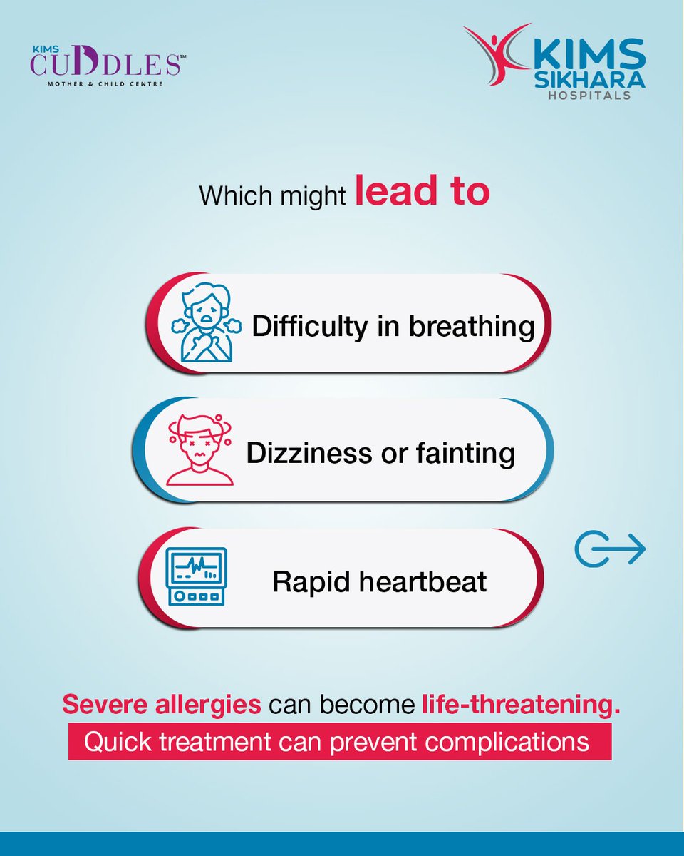 KimsSikhara's tweet image. Allergic symptoms can include sneezing, itching, rashes, watery eyes, and breathing issues. If not diagnosed and treated quickly, allergies can be fatal. 

📞076996 99499

#KIMSSikhara #Allergies #EmergencyCare #AllergyCare #KIMSHyderabad