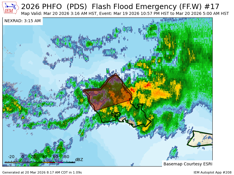 HFO continues Flash Flood Emergency [flash flood: observed, flash flood damage threat: catastrophic] for Oahu in Honolulu [HI] till Mar 20, 5:00 AM HST mesonet.agron.iastate.edu/vtec/f/2026-O-…