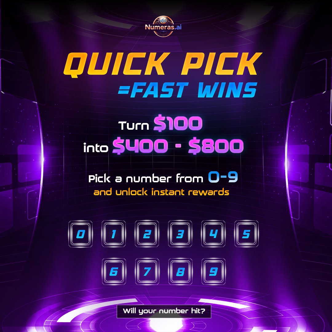 One number. Real rewards. ⚡

🎯 Pick 0–9
💰 $100 → $400–$800

Simple game - Big outcomes.

Which number are you choosing? 👀

#Numeras #QuickPick #CryptoGaming #Web3