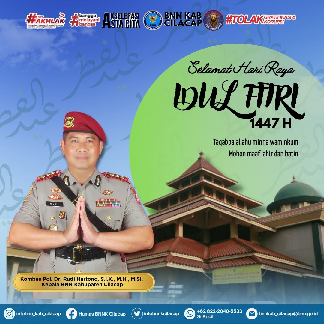 Selamat Hari Raya Idul Fitri 1447 H 🌙
Mohon Maaf Lahir dan Batin.

Smg kebahagiaan dan keberkahan Idul Fitri menguatkan langkah kita menuju hidup sehat dan masa depan tanpa narkoba.

#HariRayaIdulFitri
#ANANDABersinar
#BanggaMelayaniBangsa
#BerAKHLAK
#TolakGratifikasidanKorupsi