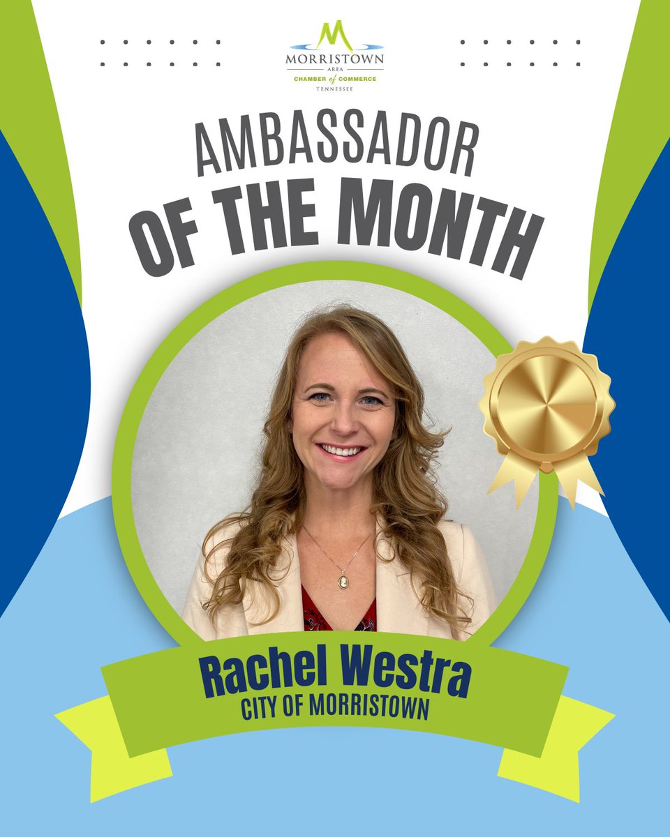 Congratulations to our #AmbassadorOfTheMonth, Rachel Westra with the City of Morristown - Government! 🎉
Thank you for all you do for the Chamber &amp; our community, Rachel! 👏