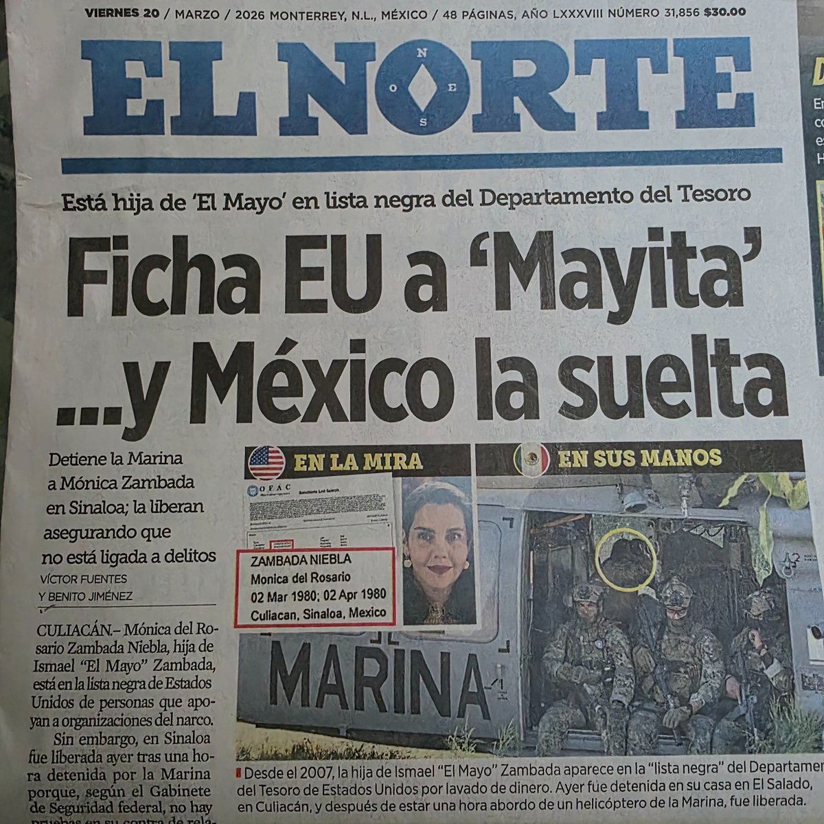 Sueltan a la hija del Mayo Zambada y dicen que no es narco estado.

Ya que invadan.