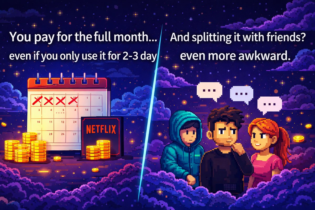 Prashantz7's tweet photo. Subscriptions are kinda broken.
You pay for the full month…
even if you use it for 2–3 days.
And splitting it with friends? awkward.
That didn’t sit right with me.
So I built something 👇
SubSplit ($SPLIT) on @VaraNetwork 🧵
Using #Tokenator
🔗 https://t.co/h3SwnkMW9q