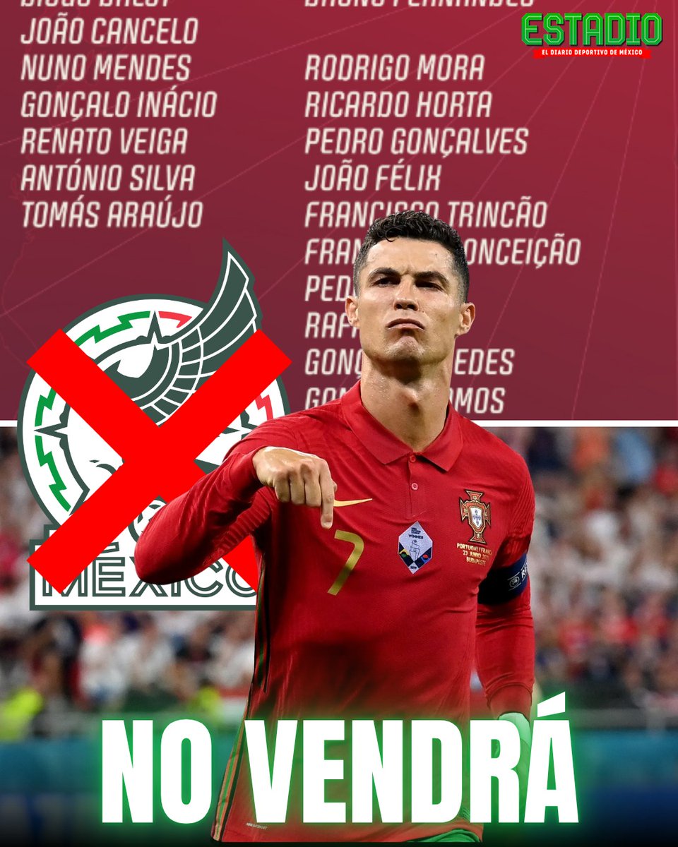 CR7 DESCARTADO PARA EL DUELO EN EL AZTECA😢😱

​La Selección de Portugal confirmó su convocatoria oficial y Cristiano Ronaldo quedó fuera de la lista debido a una lesión. 🇵🇹❌