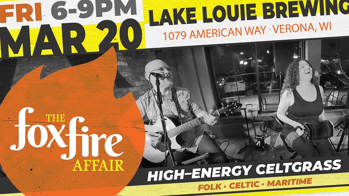 foxfireaffair's tweet photo. We’re paddling to Lake Louie Brewing tonight (FRI) in Verona, WI (6PM) #folk #celtgrass #celticmusic #irish #scottish #bluegrass #maritime #seashanties #livemusic #craftbeer https://t.co/UXM3dQrAxv