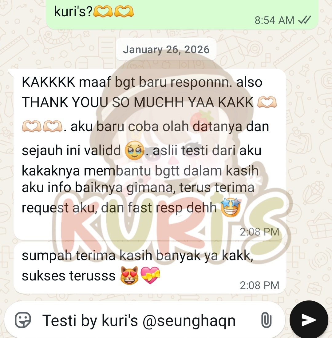 seunghaqn's tweet photo. Akhir akhir ini aku lagi seneng banget bacain chat dari cust. Jawabannya positif banget. Rasanya kaya abis ngeliatin wonyoung seharian, adeemm bangeet. Kalau dichat:

"Kak kuri hasil kuisionernya udah valid dan reliabel. Makasih yaa udah bantu isi respondenku." Tuh rasanya 😭❤️❤️ https://t.co/PM8P9rUylp