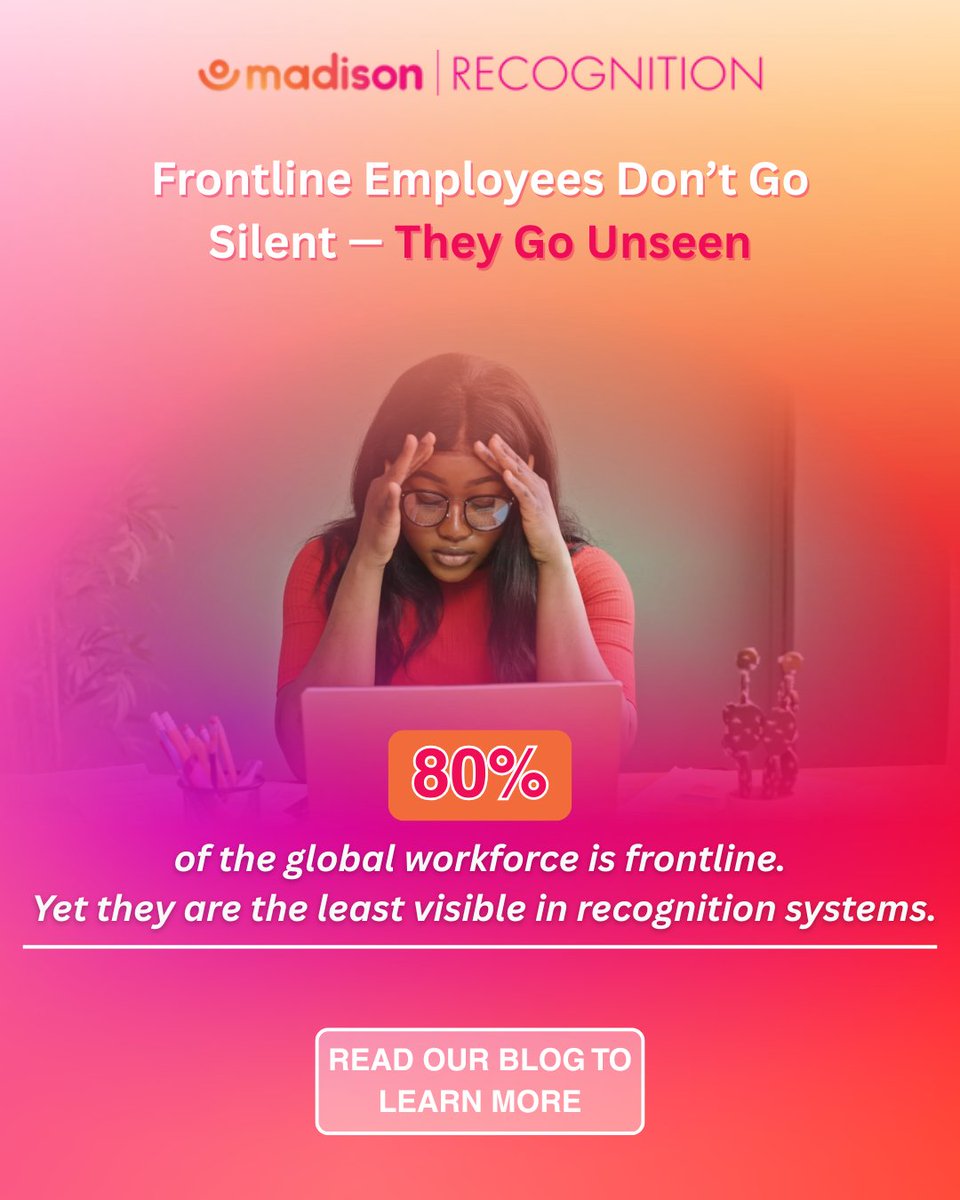 madisonpgroup's tweet image. Frontline employees rarely disengage overnight. When effort isn’t recognized and voices aren’t heard, people stop feeling connected to the organization.

Continue reading on how to remedy this common issue:
hubs.li/Q0479fnf0

#FrontlineWorkers #Recognition