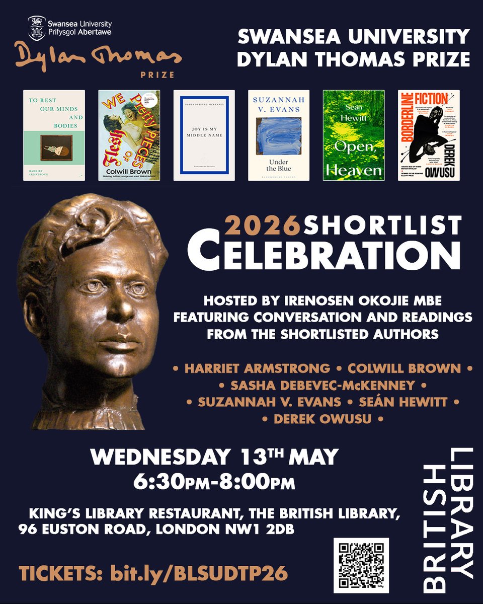 dylanthomprize's tweet photo. 📢 Join us on 13th May for a very special shortlist celebration 📚 at the @britishlibrary. Enjoy readings and insight from our shortlisted authors on the eve of the award ceremony. Hosted by the head of our judging panel, @IrenosenOkojie! 

🎟️https://t.co/OuYXRBhNKe

#SUDTP26 https://t.co/DfjF8Odghp