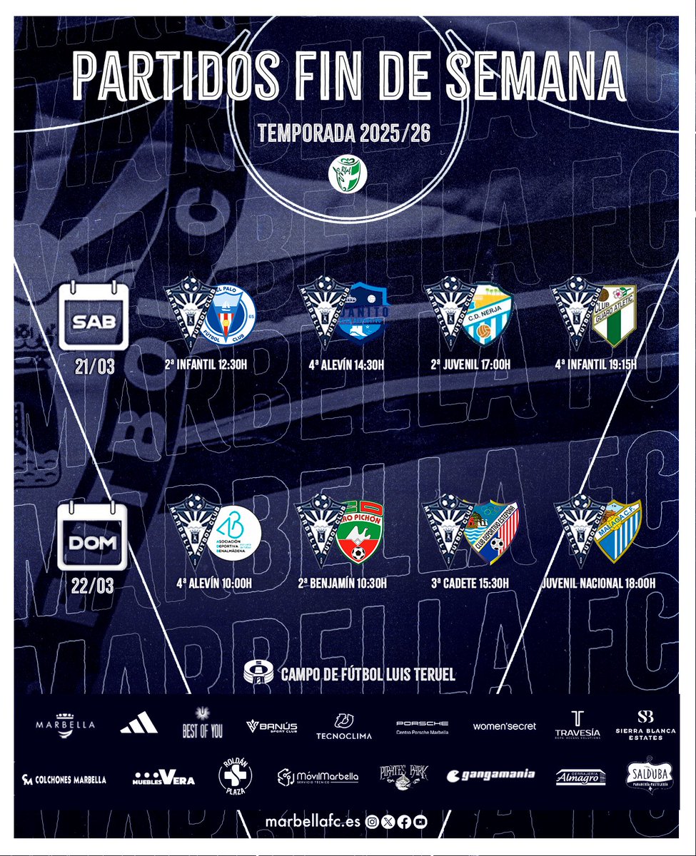 💥¡¡¡ ℙ𝔸ℝ𝕋𝕀𝔻𝕆𝕊 𝔽𝕀ℕ 𝔻𝔼 𝕊𝔼𝕄𝔸ℕ𝔸 𝔼ℕ ℂ𝔸𝕊𝔸 !!! ⚽️

#️⃣ #VamosMarbella 👊

⚪️ #MarbellaFCTalents