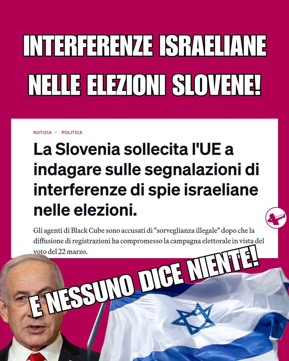 In pochi ne stanno parlando, ma il primo ministro Sloveno ha scritto una lettera a Ursula Von der Leyen denunciando interferenze Israeliane per influenzare il voto tramite operazioni di intelligence volte a ricattare politici e personaggi pubblici. Casi su casi di presunte