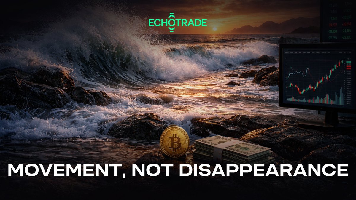 EchoTrade_io's tweet photo. Liquidity rarely disappears

It relocates

Between venues
between assets
between participants

Charts show drops
flows show movement 🔄 https://t.co/DJZX0NbOPY