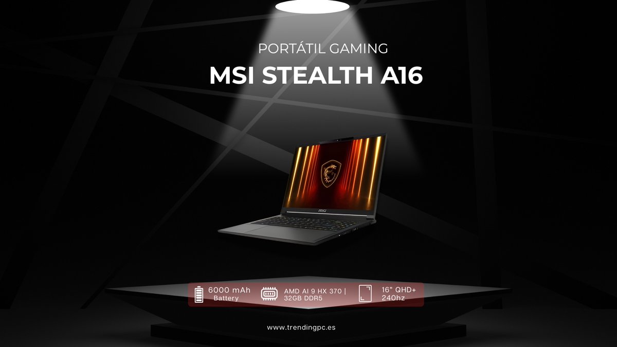 TrendingPC's tweet photo. 🎮 MSI STEALTH A16 – Gaming sin límites, estés donde estés.

Potencia de escritorio en formato portátil ⚡
Diseñado para jugadores que no se detienen.
🚀 AMD AI 9 HX 370 + 32GB DDR5
🖥️ 16” QHD+ 240Hz ultra fluido
🔋 6000 mAh para largas sesiones
👉 Disponible en TrendingPC https://t.co/va42LXzOBm