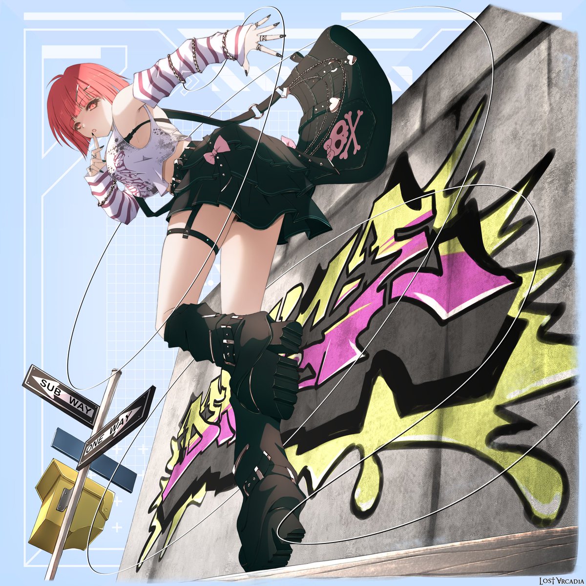 Neon_pbw's tweet photo. 全身図が公開されています。リクエストありがとうございました。

個人的なイメージですが、キャラクター���見て何となくパンクファッションが似合いそうだなぁと感じました。
お許しもありましたので、それっぽい要素をいれております。

#イラスト
#ロスアカ

『Lost Arcadia』(C) 音音/Re:version https://t.co/nUOw9X1eed