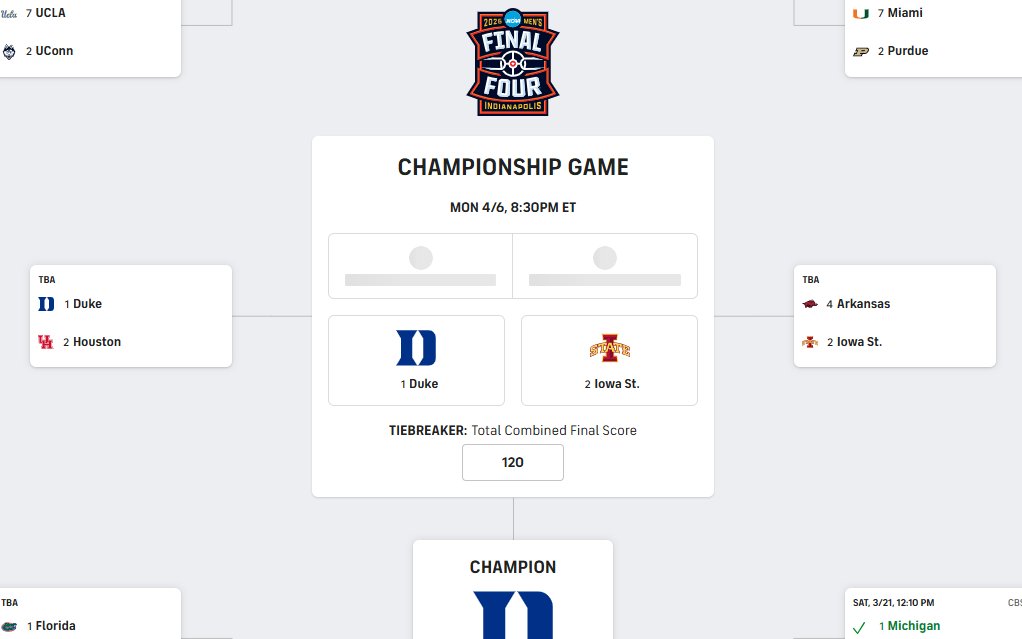 winstonmcboobin's tweet photo. 今年的Bracket，V老师大战面包屑 https://t.co/ToBGypwQI0