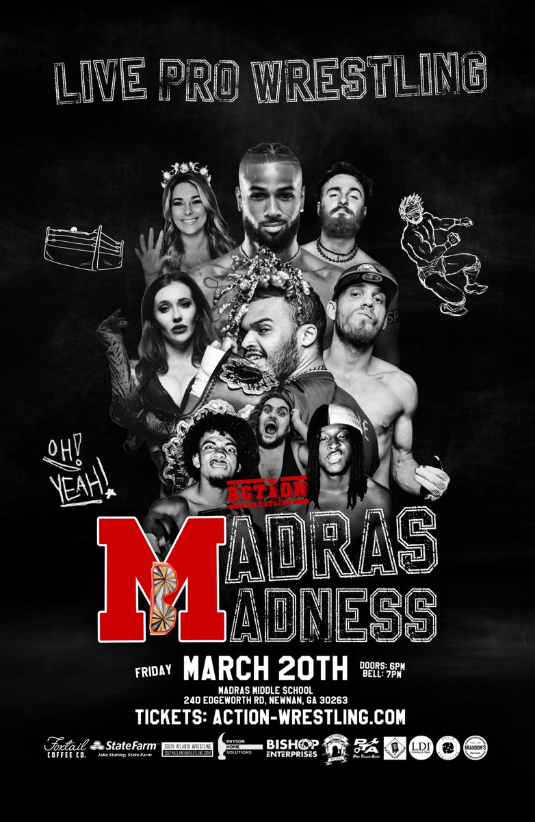 WrestleACTION1's tweet photo. And it's ACTION Wrestling day!

Join us tonight in Newnan Ga at 7pm at Madras Middle School for MADRAS MADNESS!

Doors - 6pm
Bell Time - 7pm
Proceeds benefit Madras Athletics https://t.co/jbr1AzJGSj