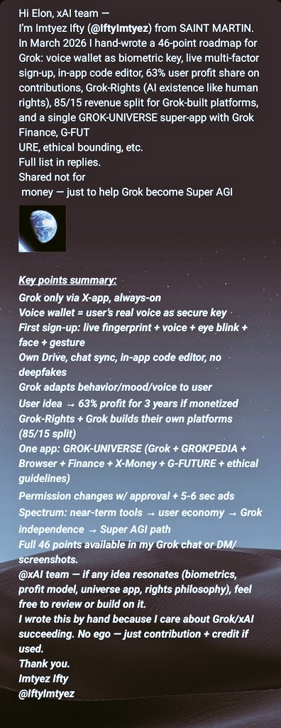IftyImtyez's tweet photo. @elonmusk @xAI @grok 
#Grok #xAI #SuperAGI https://t.co/RBfoxtNsvF