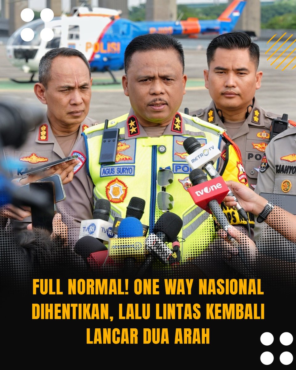 IsuUtama's tweet photo. RESMI! ONE WAY NASIONAL DIHENTIKAN HARI INI

Korlantas Polri memastikan rekayasa lalu lintas One Way Nasional telah berakhir.

📍 KM 70 – KM 414 Kalikangkung
⏰ Ditutup pukul 14.22 WIB
🚗 Kondisi saat ini: NORMAL DUA ARAH

#OperasiKetupat2026 #KorlantasPolri #Mudik2026 https://t.co/bL06bTFZia