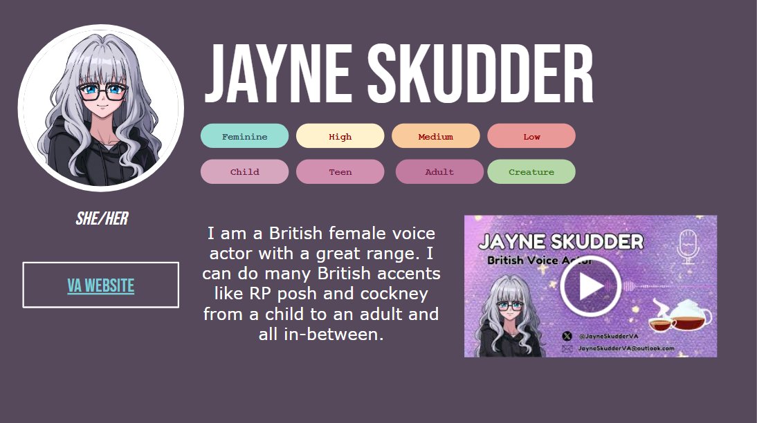 Jayne Skudder - Voice Actor tweet media