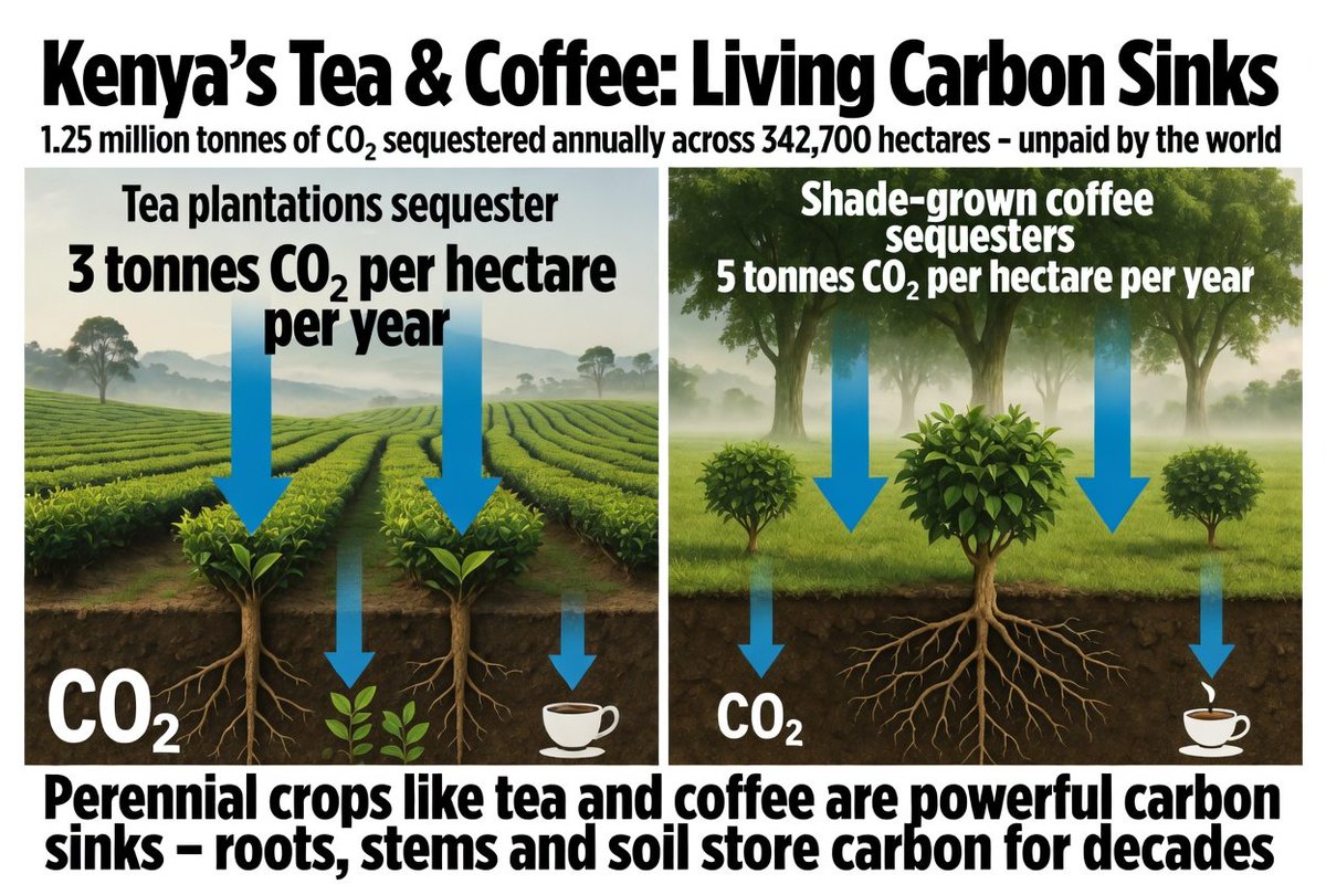 SeroneiCheison's tweet photo. A case for Carbon credits for Kenyan Tea and Coffee farmers. An Opinion.

"At the mid-market, Nandi County alone is forfeiting Sh324.5 million every year. Uncompensated, unclaimed, invisible in every budget and every policy paper." #CarbonCredits  https://t.co/Z3WZSVftuy https://t.co/2DCH5JtA8w