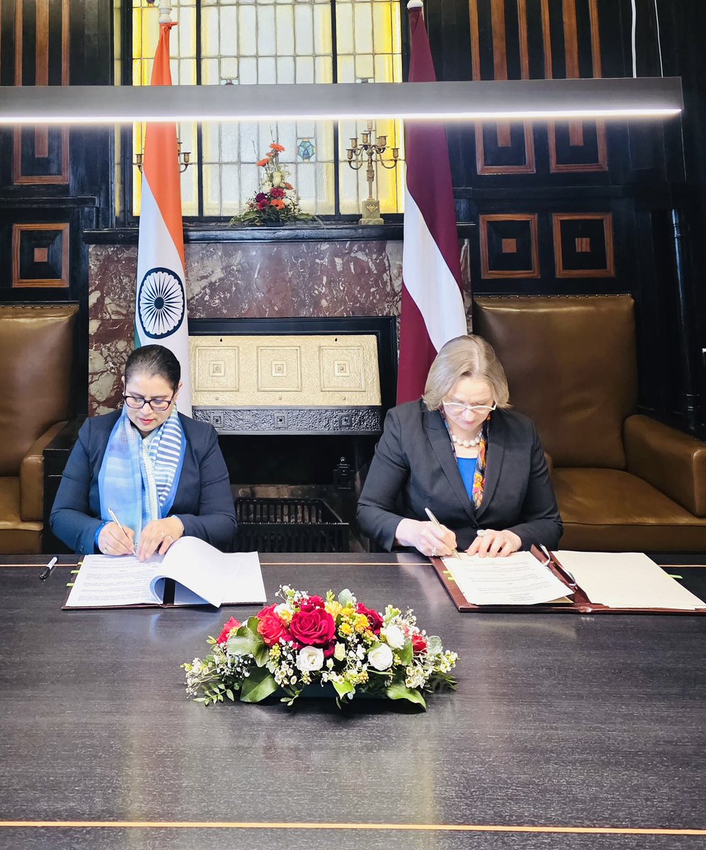 IndEmbRiga's tweet photo. India🇮🇳 and Latvia🇱🇻 , today on 20 March 2026 in Riga signed the Cultural Exchange Programme (CEP) for the years 2026-2029. On behalf of the @MinOfCultureGoI, CEP was signed by H.E. @Namrata_SKumar, Ambassador Extraordinary and Plenipotentiary of the Republic of India to the Republic of Latvia and on behalf of the Ministry of Culture of Latvia by Zane Vāgnere, Deputy State Secretary @KM_kultura.

Within the Agreement on Cultural Exchange Programme signed between India and Latvia in 2006, the Programme signed today is one of the first major Cooperation Programmes signed between the two countries after the establishment of India’s resident Mission in Riga in July 2024.

A comprehensive CEP covering all aspects of cultural cooperation will further strengthen intellectual, cultural, literary and people to people exchanges and bonds between India and Latvia.
🇮🇳🇱🇻

@narendramodi @PMOIndia @MEAIndia @IndianDiplomacy @Latvian_MFA @LVinIndia @iccr_hq @DDNewslive @airnewsalerts @ani_digital @letanewsen @DelfiLV @TVNET_zinas