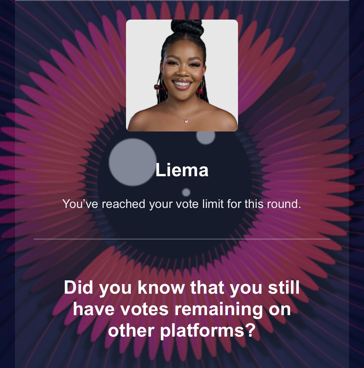 MbaliyethuS's tweet photo. I’m voting ngathi ngiyahlanya today, her win is personal! #BBMzansiS6 https://t.co/g4nA0XNyCw