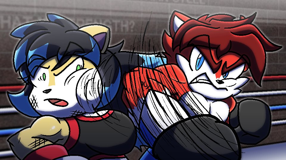 Akira remembered his last match with Suki. He thought he wasn't going to live this one down but felt he needed a rematch. Safe to say, all that training really paid off. Didn't even bother to wear a mouthguard for this one!

Suki belongs to <a href="/CloudTF458/">Bashin' Opossum</a> 
Akira belongs to me!