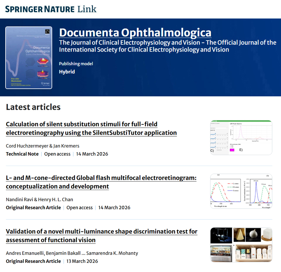 iscev_org's tweet photo. As you keep up with the literature, don’t forget to check out the latest articles featured on the Springer Nature Documenta Ophthalmologica website. https://t.co/Uv7lqoyE8s