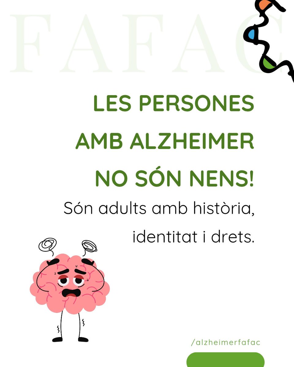 alzheimerfafac's tweet image. 🧠 L’Alzheimer no esborra qui són.
Ens convida a canviar la manera de comunicar-nos, a tenir més paciència i a acompanyar des del respecte.

Tractem-los com el que són: persones adultes que mereixen ser escoltades, valorades i estimades.

#alzheimer #dignitat #respecte