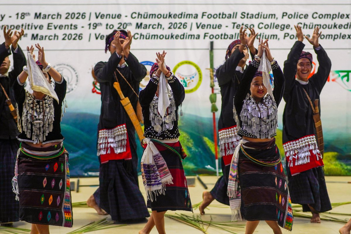 YASMinistry's tweet photo. From powerful footwork to graceful formations, tradition flowed through every step.  🎶🔥

The Folk Dance Competition at the 9th North East Youth Festival 2026 brought culture to life, as young performers expressed their roots through vibrant movements and traditional costumes. Each performance carried the essence of its region, celebrating heritage and culture. 🇮🇳✨

#NEYF2026