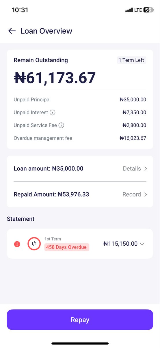 cryptbullrun's tweet photo. @JuliusElum I borrowed 35k when I was broke a year ago from palmpay. I tried paying back recently they said I will repay 115,000. However, I have paid the money borrowed with the actual interest but they still place my account on minus 60k and they insisting that I will pay it.. https://t.co/3Xhkew7rs7