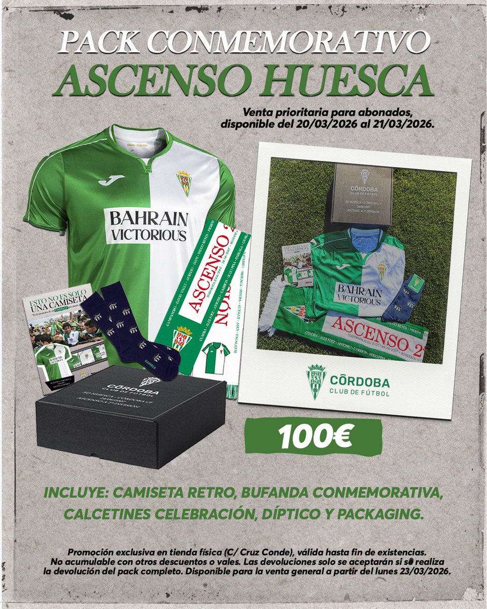 CordobaCF_ofi's tweet photo. 👀 ¡Ya disponible el Pack #RetroCCF – Edición Limitada! 🤍💚
🗓 Este viernes y sábado, solo para #AbonadosCCF en la #TiendaCCF (C/Cruz Conde)
📆 A partir del lunes, para todo el público.
😜 Solo 175 unidades disponibles del pack , hasta agotar existencias
#LALIGARETRO https://t.co/QC1MnL19pV
