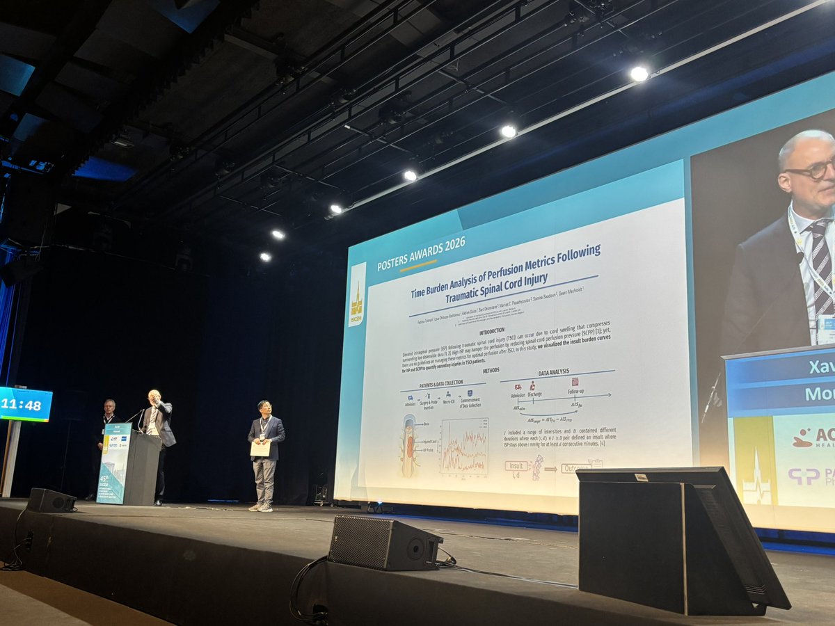 DrFDamico's tweet photo. Fourth prize at the #ISICEM26 Poster Awards 🏆  
@ISICEM 
Perfusion metrics after traumatic spinal cord injury — very interesting work. https://t.co/EyfOkyfgzM