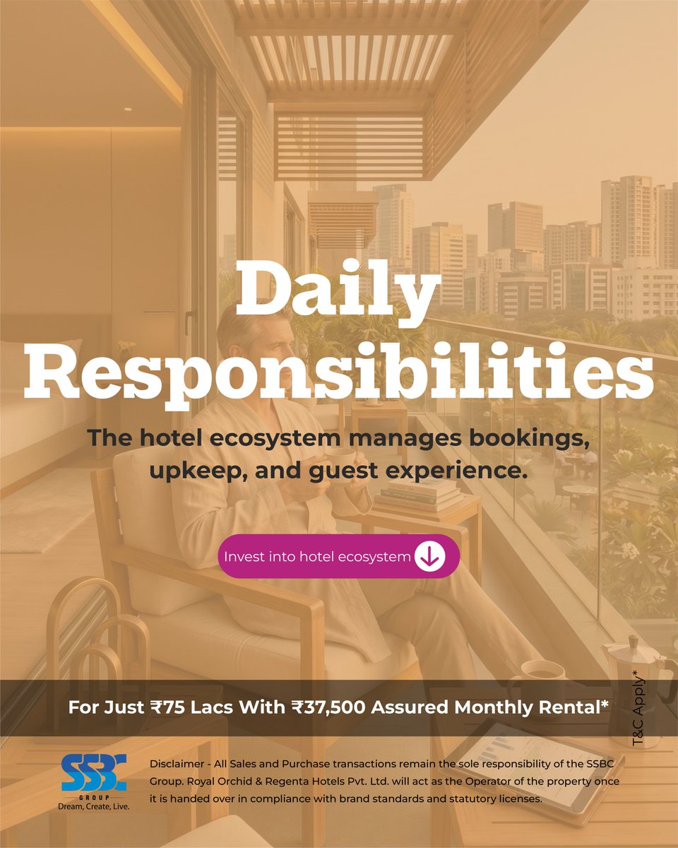 group_ssbc's tweet photo. Own a premium asset at Regenta Suites &amp; Residences by Royal Orchid. 
.
,
(Regenta Suites &amp; Residences, Royal Orchid Hotels, hospitality investment, hotel investment India, premium hotel suites) https://t.co/CLRTJMWeaY