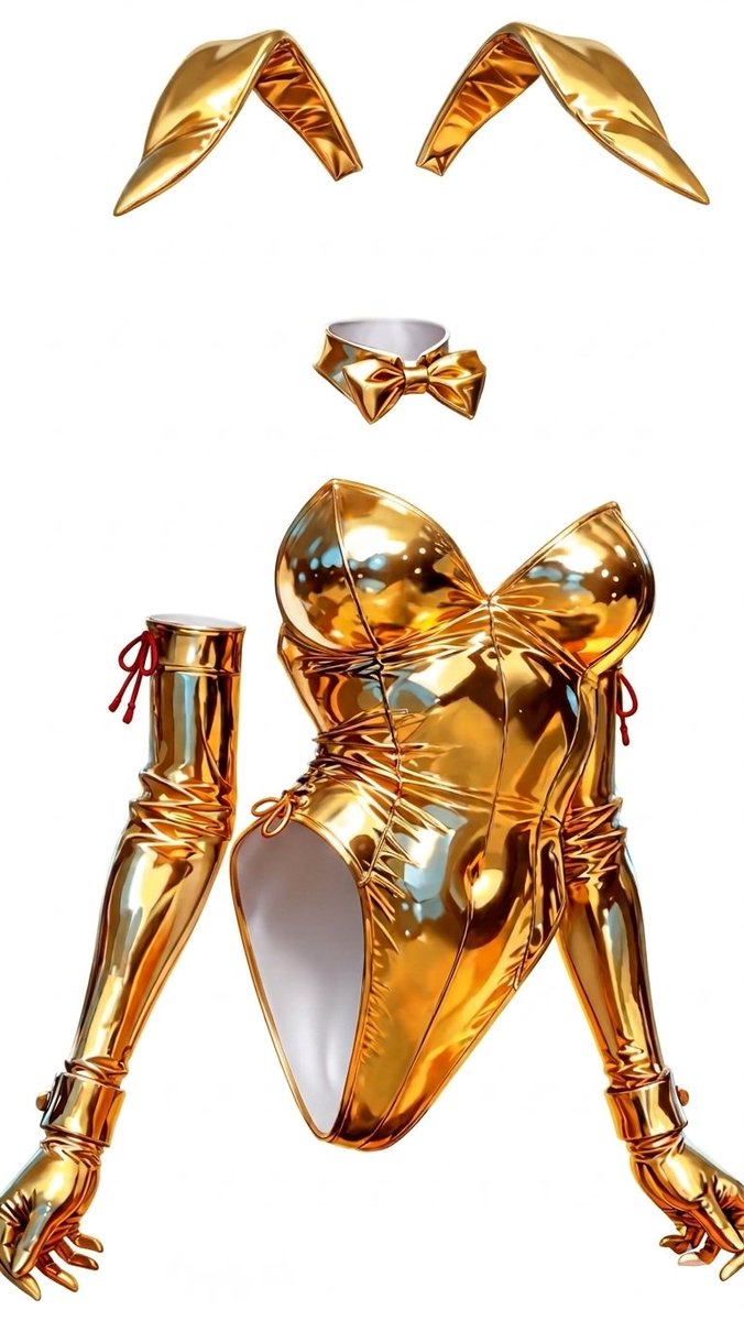 需要とかあるかはわからないけど、取り敢えず上げておきます
ver.2

先のはスーツの裏地が表面と同じ金色で、合成すると股関節周りがおかしくなるので白地にしました

Grokとかナノバナナ着替え用にどうぞお気軽にお使いください
その際は引用してもらえると嬉しいです🙇

金ピカバニースーツ
sfw