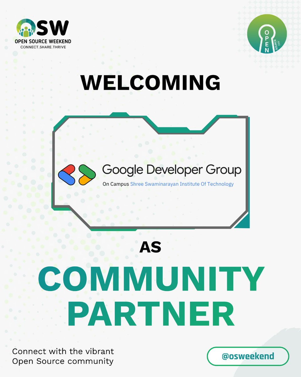 gdsc_ssit's tweet photo. Calling all devs &amp; tech enthusiasts! 🚀 We're teaming up with Open Source Day 2026. Catch us offline on April 4th in Gandhinagar! 🌐💻
Grab your spot here: https://t.co/wJ42tzUX2j (Use code OSDCPGDGSSI) 🎟️
#opensource #OpenSourceWeekend https://t.co/n7qpB96V00