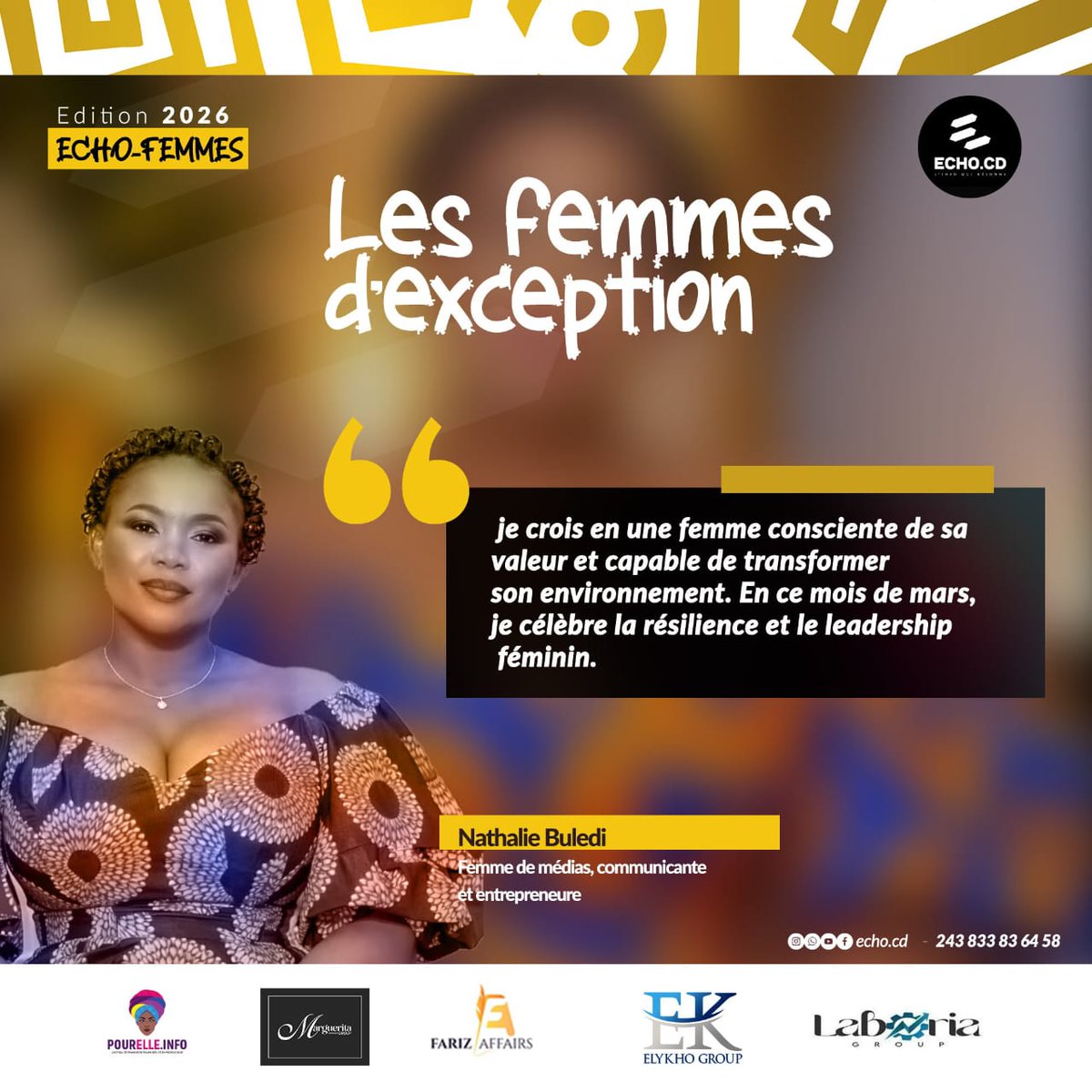 nathaliebuledi's tweet photo. #ECHOFEMMES 2026 - femme d'exception : Femme des médias, communicante et entrepreneure https://t.co/No80wPpOJ3