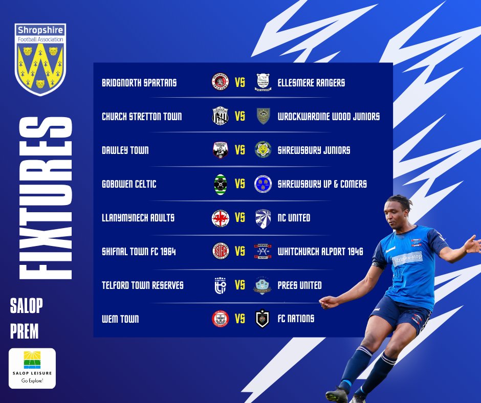 TJVickersLeague's tweet photo. Here is how the Salop Prem fixtures look for this weekend! ⚽💥 https://t.co/9BTlibELAL