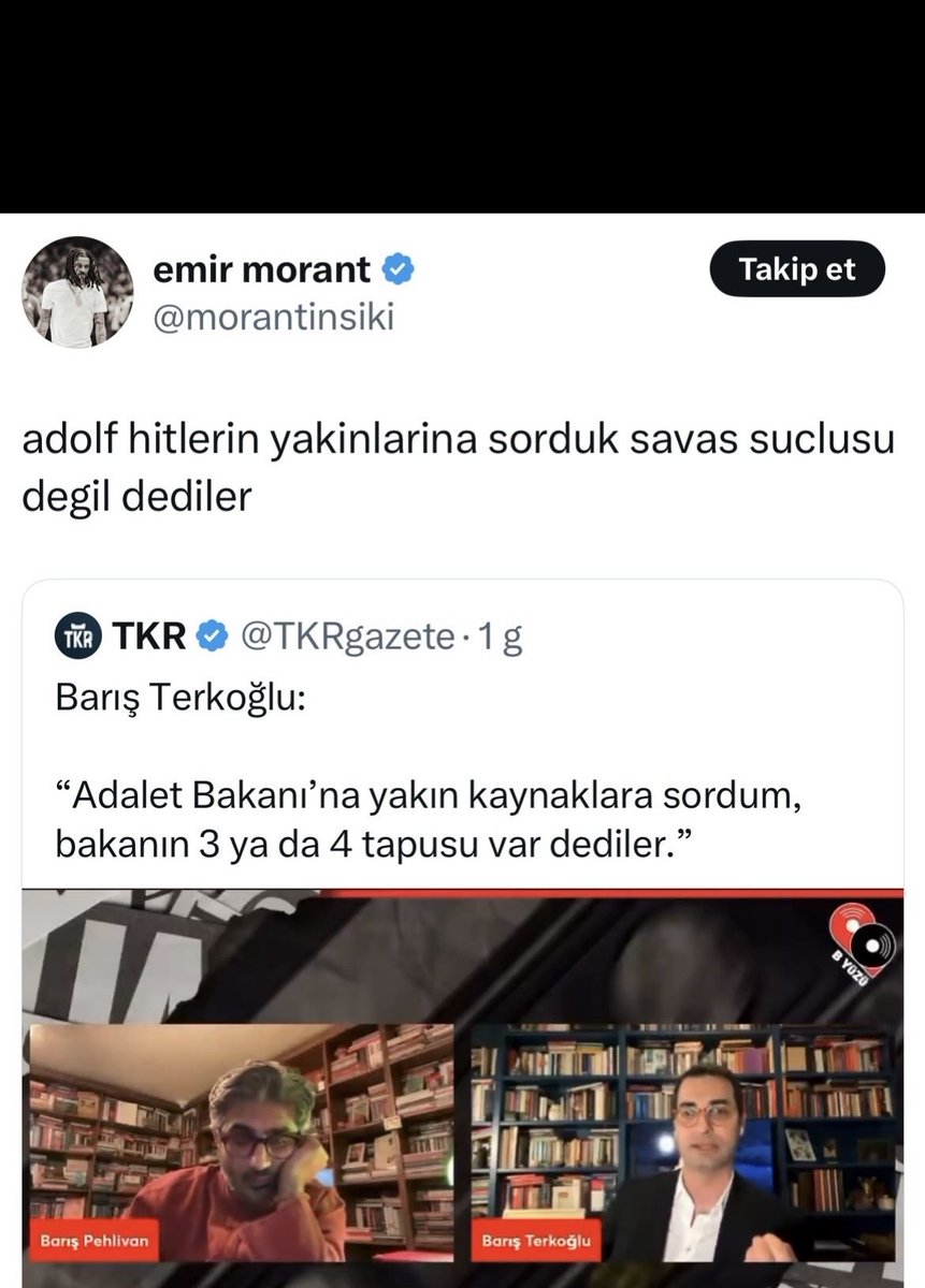 <a href="/cuneytozdemir/">cüneyt özdemir</a> Ulan tam bir çakal!
Muhalif ve objektif gazeteciler 
Dediği 
Babadan faşist <a href="/nevsinmengu/">nevsin mengu</a> 
Perinçek'in barışlari <a href="/barispehlivan/">Barış Pehlivan</a> ve <a href="/baristerkoglu/">Barış Terkoğlu</a> 
Ve ayıdan bir tık gerizekalı kendisi.