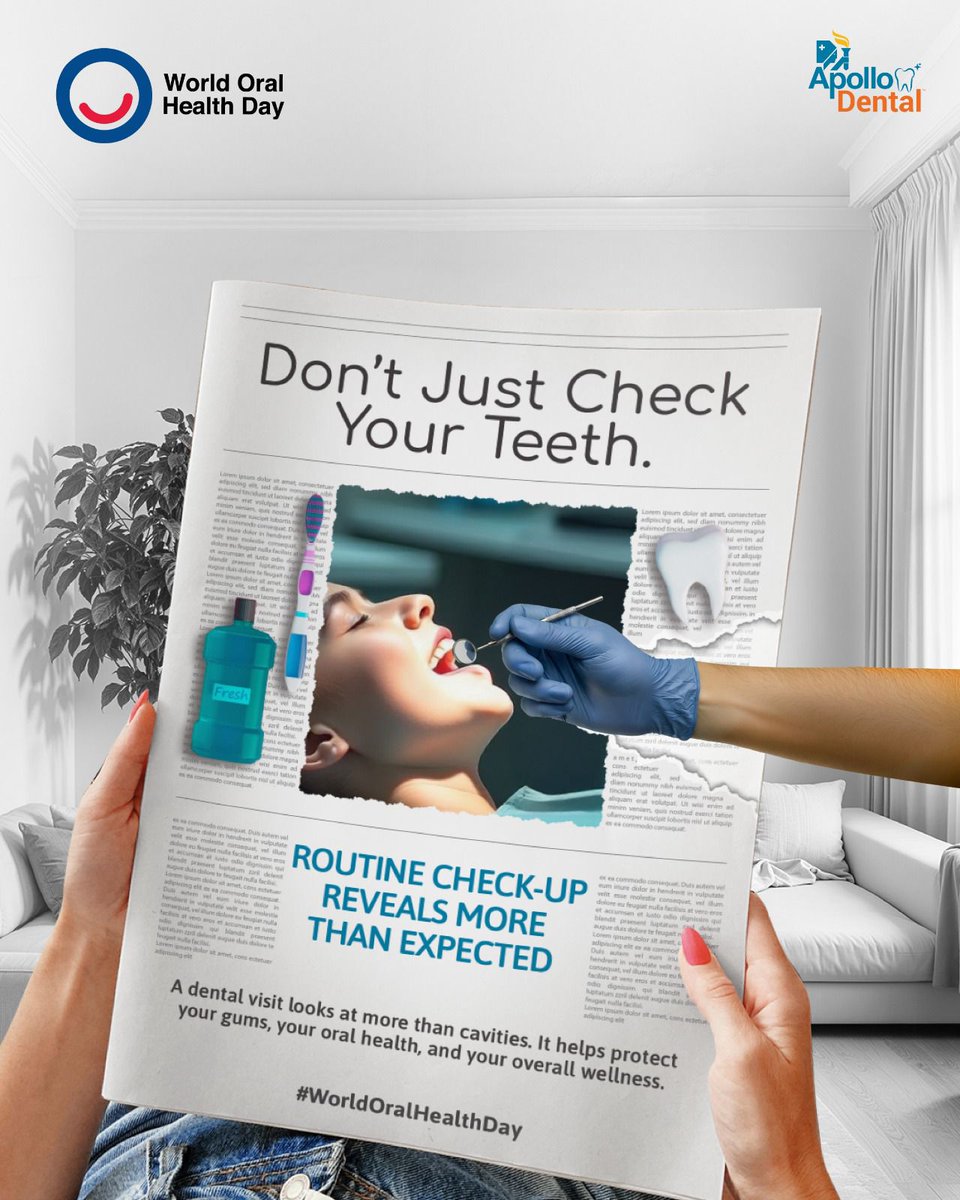 ApolloWhiteDen2's tweet photo. Regular dental checkups can help detect early signs of oral and overall health issues. This #WorldOralHealthDay, don’t ignore what your smile might be telling you.

To book your appointment, call 1800-102-0288. https://t.co/0excC256Kq