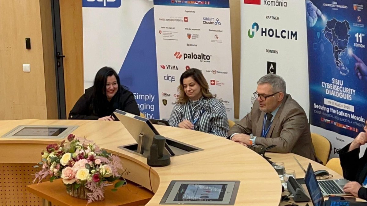 NCCRomania's tweet photo. 🤝La Sibiu Cybersecurity Dialogues 2026, Directorul General NCC RO a subliniat importanța cooperării și a rezilienței în domeniul securității cibernetice.
Construim o comunitate activă prin inițiative precum #Secure4SME, #CRACY – CRA Made Easy și #CYSSDE. https://t.co/3tTZ54db8Z