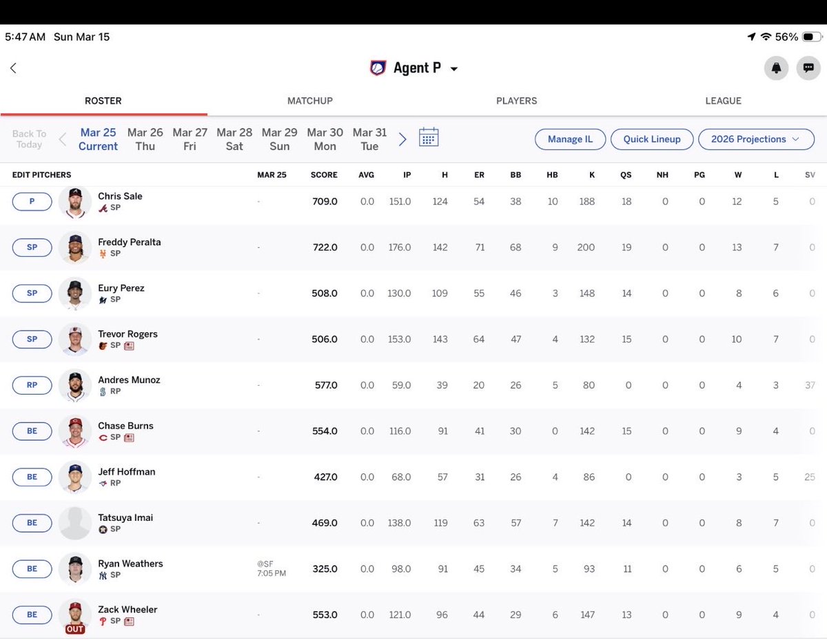 PaulWorstell's tweet photo. @Andrew_FBB 10 Team points league head to head.  Man huge Royals fan.  Hoping Cags and Jensen ball out. https://t.co/MEeCZ95DAV