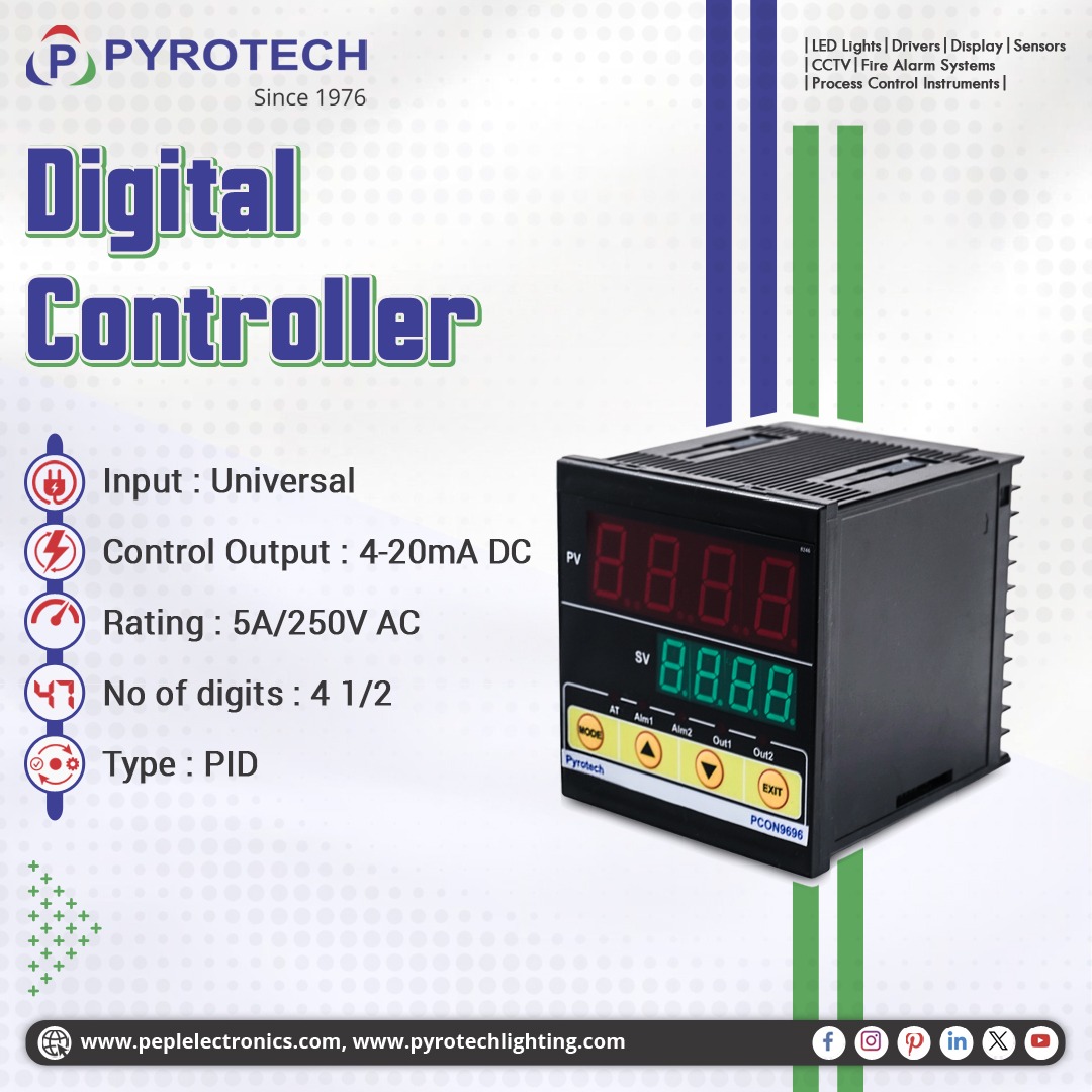 Pyrotechlight's tweet photo. The Digital PID Controller by Pyrotech offers precise and reliable process control with universal input and 4–20mA output.

Key Benefits
· Accurate control
· Universal input

Applications
· Automation systems
· Industrial processes

#PIDController #Automation #ProcessControl https://t.co/7Ie40NzFpu