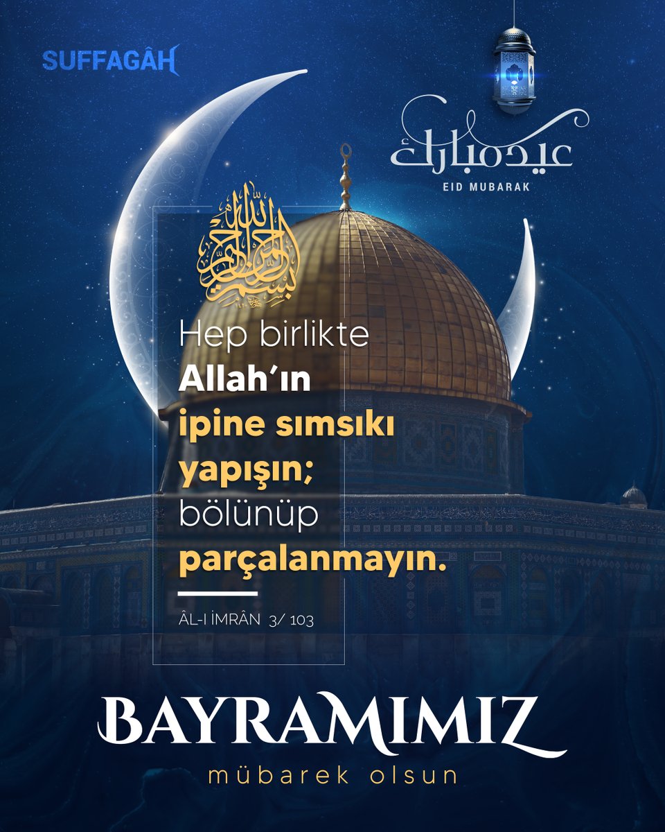 Suffagah's tweet photo. Hep birlikte Allah’ın ipine sımsıkı yapışın;
bölünüp parçalanmayın.

Allah’ın size olan nimetini hatırlayın. Hani siz birbirinize düşman idiniz de Allah gönüllerinizi birleştirdi ve O’nun nimeti sayesinde kardeş oldunuz. Siz bir ateş çukurunun tam kenarında iken oradan da sizi Allah kurtarmıştı. İşte Allah size âyetlerini böyle açıklıyor ki doğru yolu bulasınız.

| Âl-i İmrân 103. Ayet

#bayramınızmübarekolsun #ramazan #ümmet #eidmubarak❤️ #bayram