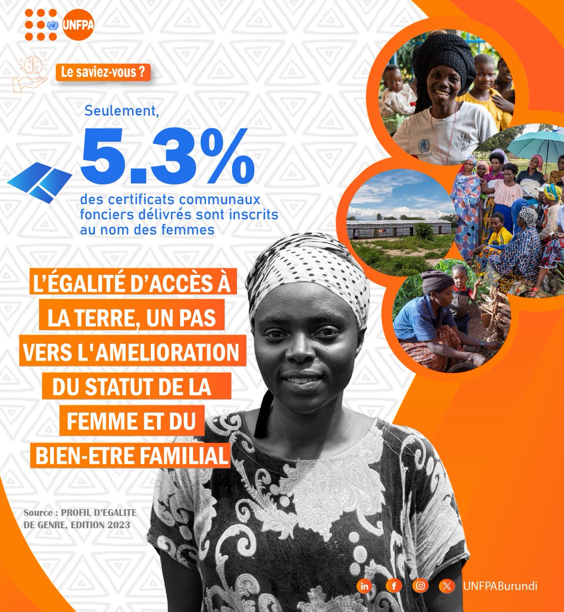 UNFPABurundi's tweet image. Une  #femme qui possède la #terre peut investir dans l’agriculture, soutenir sa #Famille , accéder à des crédits, participer activement à la vie économique et sociale de sa communauté, et développer le pays. L’accès à une terre sécurisée transforme sa vie et celle de ses proches.