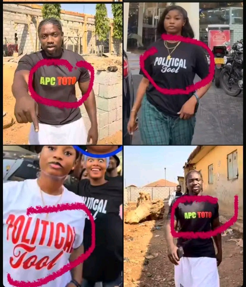 AdageorgeA's tweet image. After a fake apology to Verydarkblackman , Kingmitchy for some days, has been indirectly shading #VDM with ‘ political tool’ write up on her dress, while trying to create a TikTok #trend , but nobody seem to have a problem with that….😏😏

Now VDM wore a dress with ‘#APC t0to’