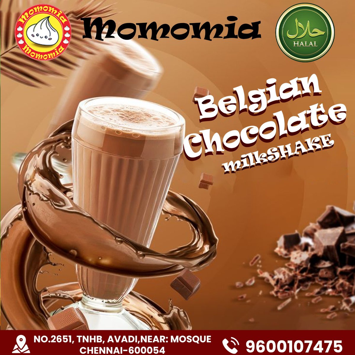 MMomomia's tweet photo. Indulge in pure chocolate bliss with our rich and creamy Belgian Chocolate Milkshake 🍫🥤
✨ 100% Halal
✨ Thick, smooth &amp; delicious
✨ Perfect for any time cravings

📍 Visit us at: No.2651, TNHB, Avadi, Near Mosque, Chennai-600054

#Momomia #BelgianChocolate #MilkshakeLovers https://t.co/RbT0fV2YgK